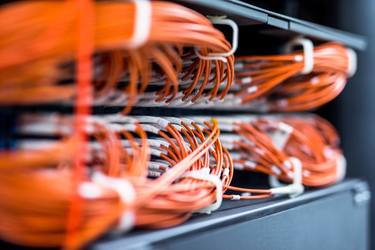 Close up of cables connected to a server