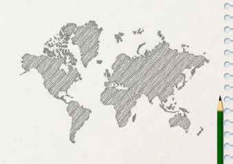 スケッチブックに描いた世界地図