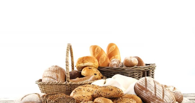 Various types of bread in wicker basket