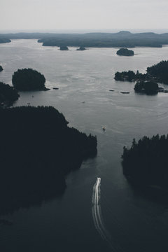 Arial shot of boat on water