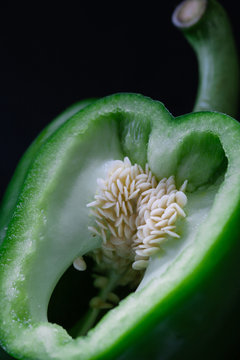 Sliced Green Bell Pepper Showing Seeds