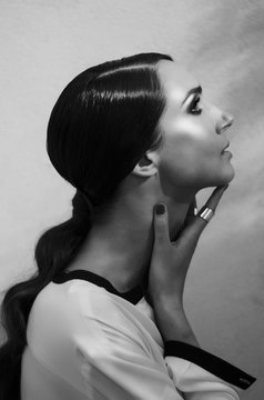 Black and white portrait of a beautiful elegant woman
