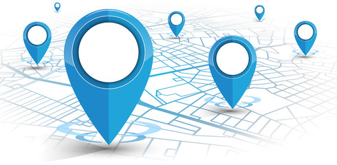 GPS navigator pin blue color mock up wite map on white background - obrazy, fototapety, plakaty