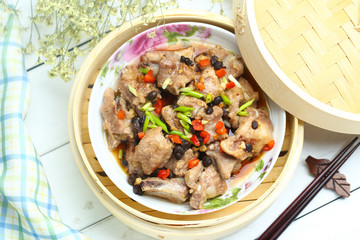 soy Steamed ribs in bamboo steamer