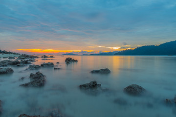 Vibrant sunset seascape on the beach of Lipeh Island,Thailand