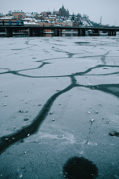 Frozen water in central Stockholm