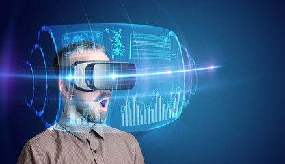 Businessman with virtual reality goggles