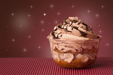 Close up of a delicious colorful baked cake with star background