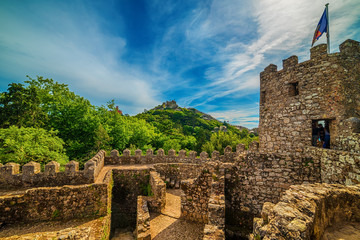 Sintra, Portugal: the Castle of the Moors, Castelo dos Mouros, located next to Lisbon
