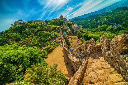 Sintra, Portugal: the Castle of the Moors, Castelo dos Mouros, located next to Lisbon
