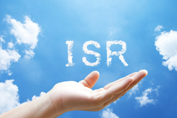 “ISR (Individual Social Responsibility)” cloud word floating on upturned hands.