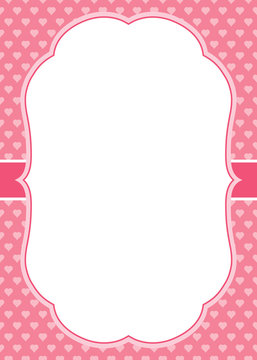 Vector Card Template with a Frame  on Hearts Background. 