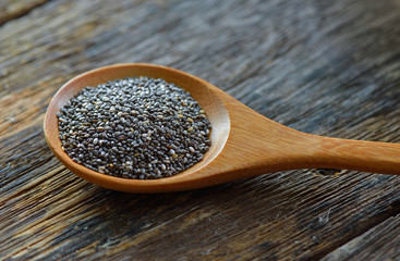 Chia seeds in wood spoon