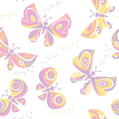 butterfly seamless vector pattern for surface design. bright summer style floral color repeatable motif on white background