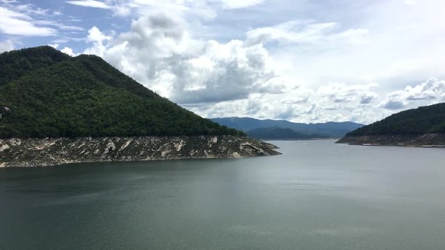 Low water level drought critical View at Bhumibol Dam
