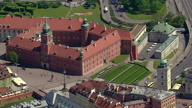 Aerial view of Warsaw Castle Square and Sigismund's Column, Poland