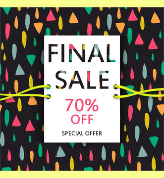 Vector final sale poster. Cute discount card. Seasonal sales banner design. Sell-out, clearance, closeout. Advertising template. Colorful promo illustration. Bright coupon.