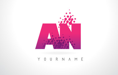 AN A N Letter Logo with Pink Purple Color and Particles Dots Design.