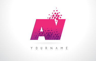 Obraz premium AV A V Letter Logo with Pink Purple Color and Particles Dots Design.