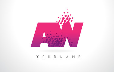 AW A W Letter Logo with Pink Purple Color and Particles Dots Design.