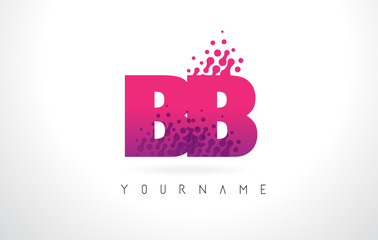 BB B B Letter Logo with Pink Purple Color and Particles Dots Design.