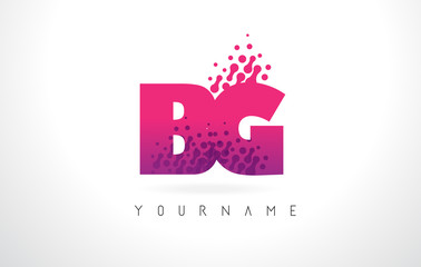 BG B G Letter Logo with Pink Purple Color and Particles Dots Design.
