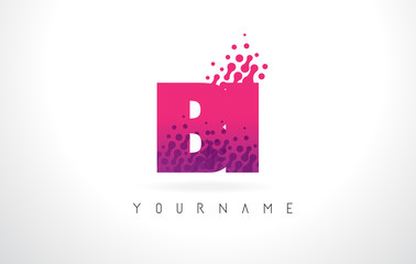 BI B I Letter Logo with Pink Purple Color and Particles Dots Design.