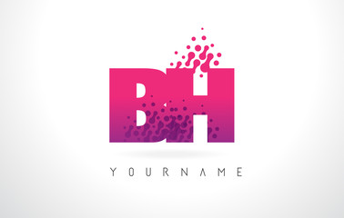 Fototapeta na wymiar BH B H Letter Logo with Pink Purple Color and Particles Dots Design.