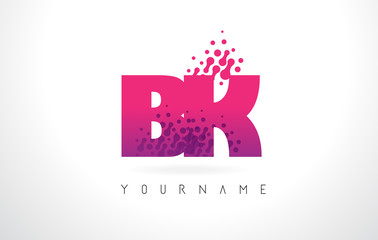 BK B K Letter Logo with Pink Purple Color and Particles Dots Design.