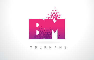 Fototapeta na wymiar BM B M Letter Logo with Pink Purple Color and Particles Dots Design.
