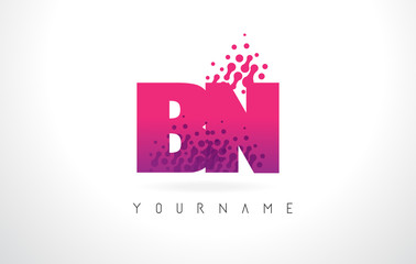 Fototapeta na wymiar BN B N Letter Logo with Pink Purple Color and Particles Dots Design.