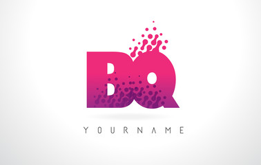 BQ B Q Letter Logo with Pink Purple Color and Particles Dots Design.