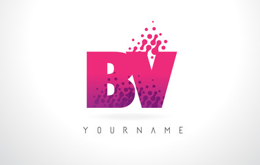 BV B V Letter Logo with Pink Purple Color and Particles Dots Design.
