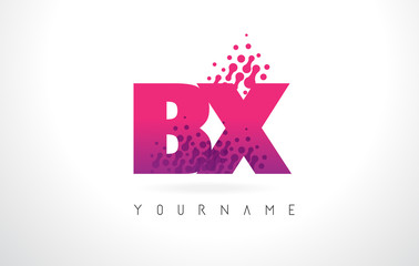 BX B X Letter Logo with Pink Purple Color and Particles Dots Design.