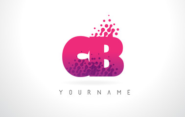 CB C B Letter Logo with Pink Purple Color and Particles Dots Design.