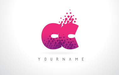 CC C C Letter Logo with Pink Purple Color and Particles Dots Design.