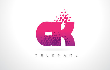 Fototapeta premium CK C K Letter Logo with Pink Purple Color and Particles Dots Design.