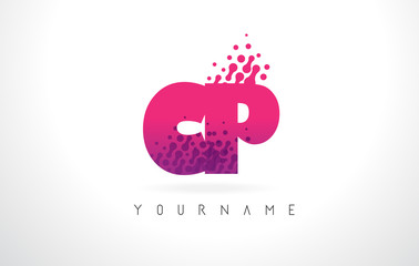 CP C P Letter Logo with Pink Purple Color and Particles Dots Design.