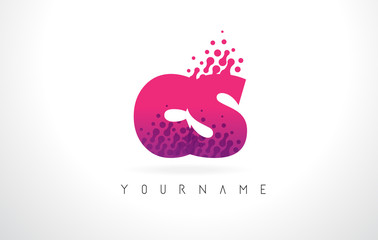 CS C S Letter Logo with Pink Purple Color and Particles Dots Design.