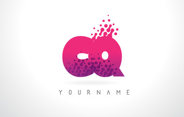 CQ C Q Letter Logo with Pink Purple Color and Particles Dots Design.