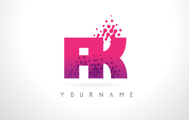 FK F K Letter Logo with Pink Purple Color and Particles Dots Design.