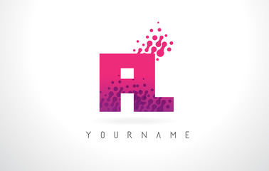 Fototapeta na wymiar FL F L Letter Logo with Pink Purple Color and Particles Dots Design.