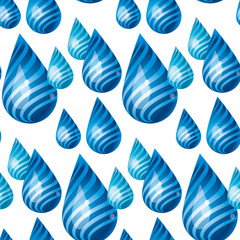 Fototapeta na wymiar playful blue rain concept drops seamless pattern. vector illustration for surface design. geometric 3d illusion water drop shape repeatable motif in joy style