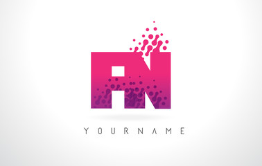 Fototapeta na wymiar FN F N Letter Logo with Pink Purple Color and Particles Dots Design.