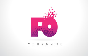 Fototapeta premium FO F O Letter Logo with Pink Purple Color and Particles Dots Design.