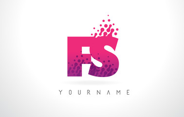 FS F S Letter Logo with Pink Purple Color and Particles Dots Design.