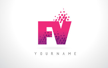 Fototapeta na wymiar FV F V Letter Logo with Pink Purple Color and Particles Dots Design.