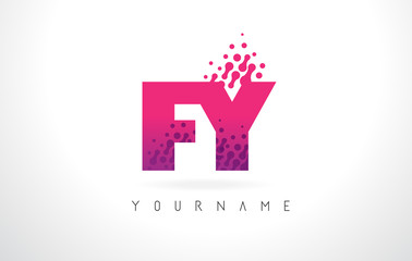 FY F Y Letter Logo with Pink Purple Color and Particles Dots Design.