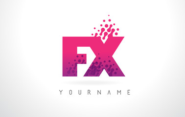 Obraz premium FX F X Letter Logo with Pink Purple Color and Particles Dots Design.