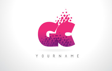 GC G C Letter Logo with Pink Purple Color and Particles Dots Design.